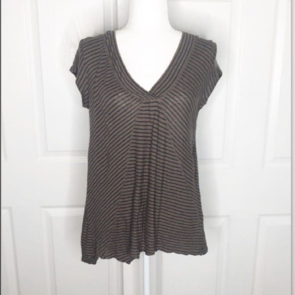 Anthropologie postage stamp brown blue striped top